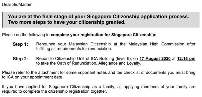 Final Stage of Singapore Citizenship Application Process